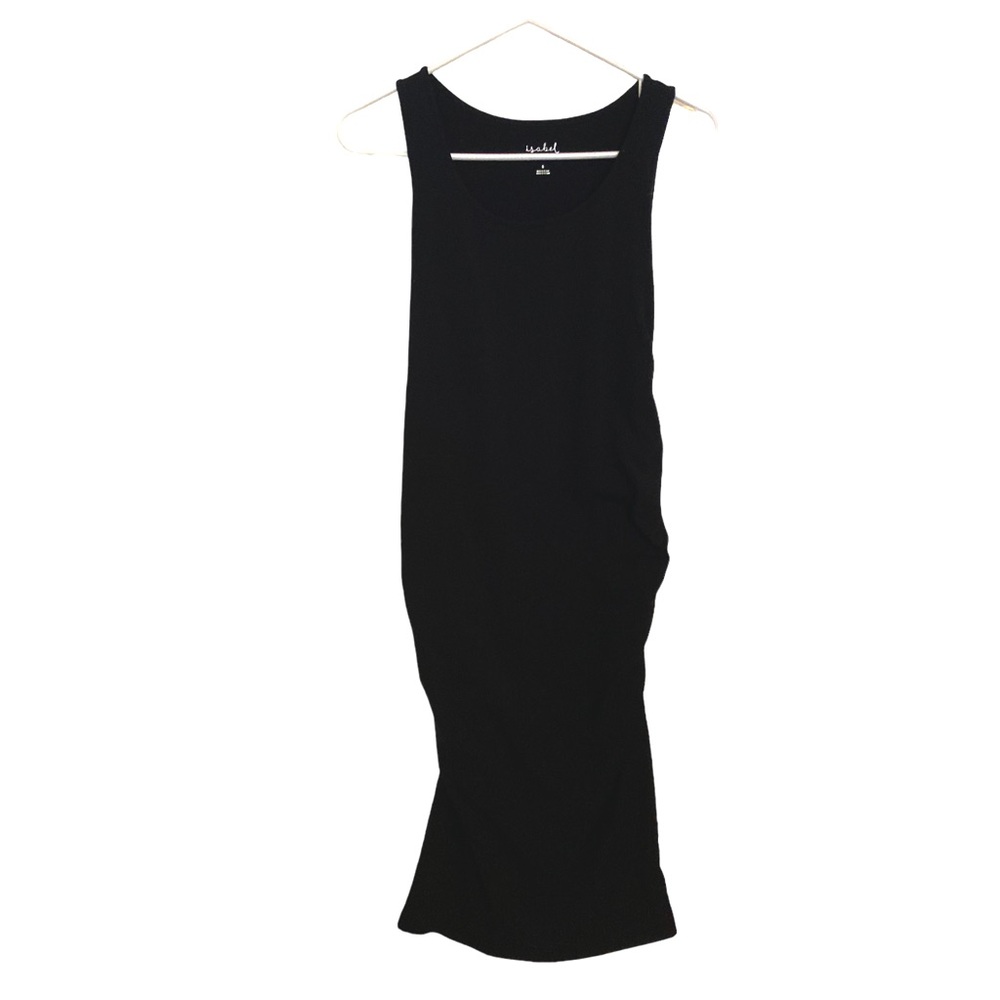 Women’s Isabel Maternity Black Sleeveless Stretchy Midi Dress W/ Ruching. Size S